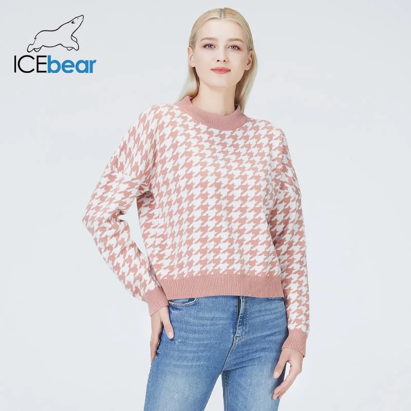 Imagem -03 - Icebear Outono 2023 Nova Camisola Xadrez Feminina de Alta Qualidade da Moda Roupas Femininas Bj5