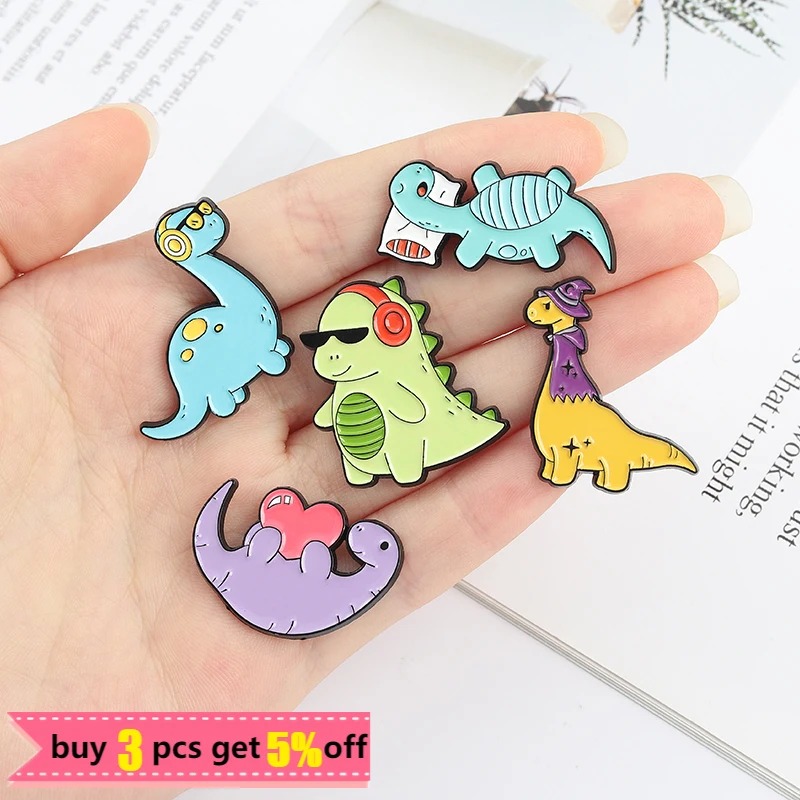 Cute Dinosaur Enamel Pins Custom Animal Brooch Clothing Jacket Lapel Pin Badge Cartoon Jewelry Gifts for Kids Friends Wholesale