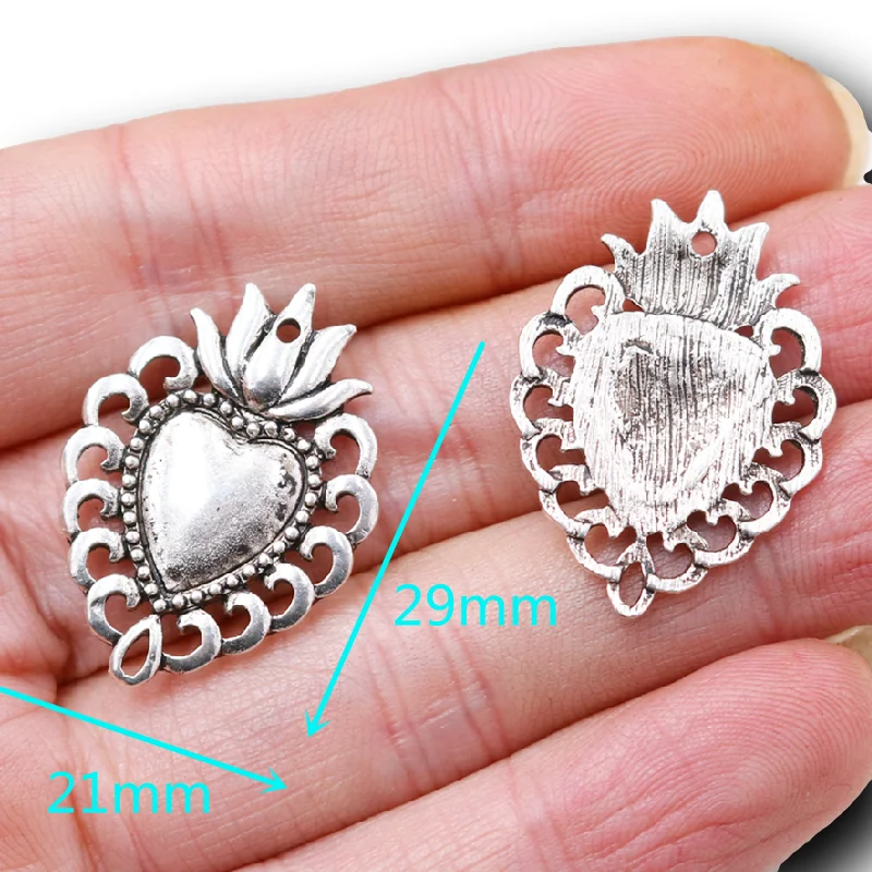 10pcs Silver Plated Catholic Sacred Hearts Pendants Earrings Necklace Accessories DIY Charms Christian Jewelry Crafts Making