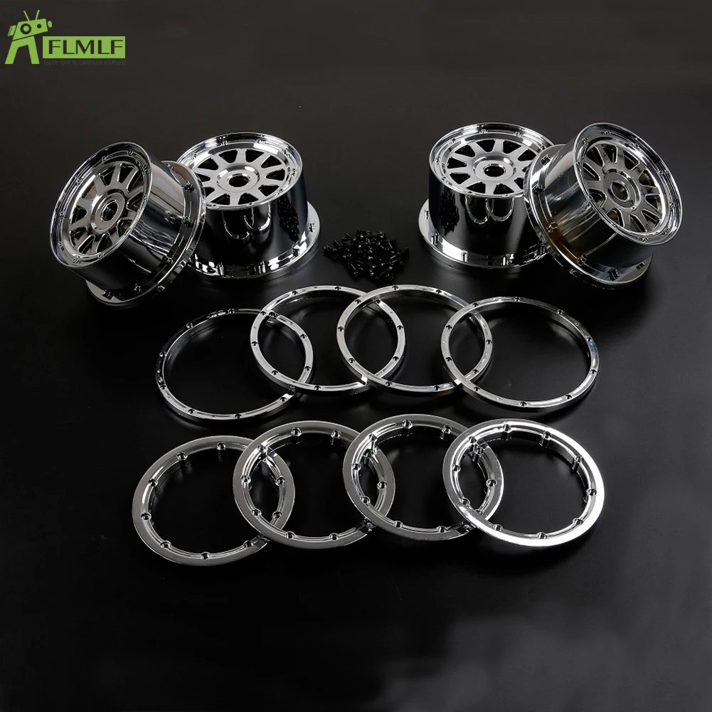 

Plastic Chrome Front Rear Wheel Hub with Beadlock Ring Kit Fit for 1/5 HPI RODUN ROVAN KM BAJA 5B SS RC CAR Toys PARTS