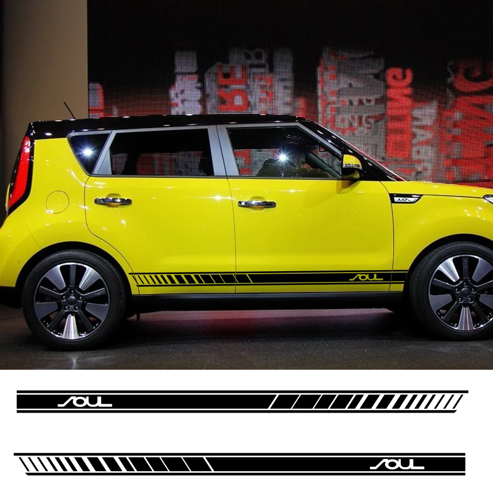 2PCS Car Both Side Door Stickers For Kia Soul DIY Auto Accessories Skirt Stripes Graphics Decoration Vinyl Film Decals