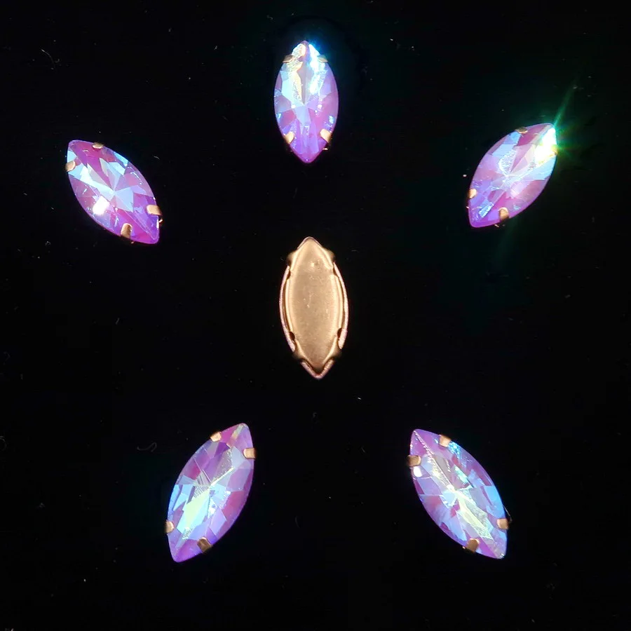 Navette-förmige Goldkrallenfassungen, 20 Stück, Regenbogenfarbene Glaskristalle, 7*15mm, zum Aufnähen, Pferdeaugen-Kristalle, für Taschen, DIY-Besatz – Detail 9