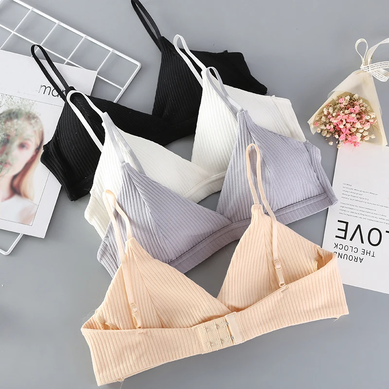 Cotton Push Up Bra For Women Nowire Bralette Female Underwear Sexy Lingerie V Neck Brassiere Simple Solid Color Removable Pads