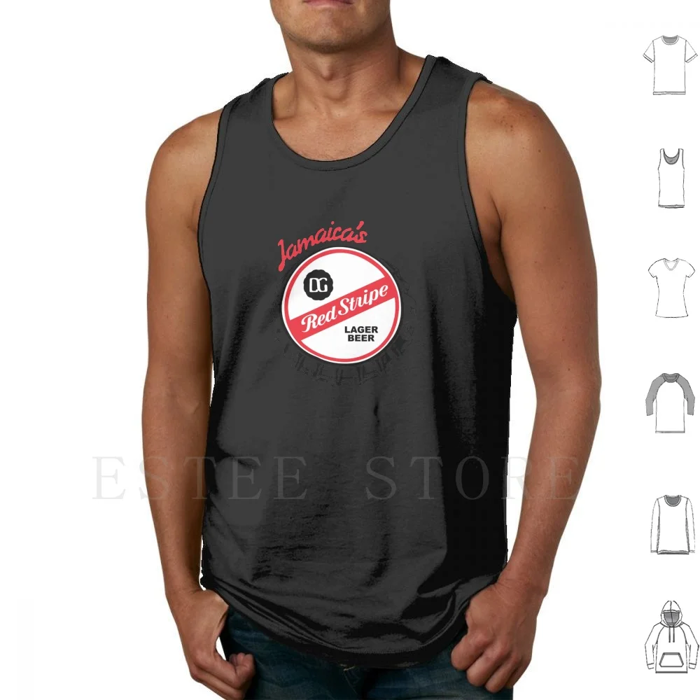 Camisetas sin mangas con rayas rojas, chaleco sin mangas, cerveza de Jamaica, bebidas con rayas rojas, las Islas Caribe