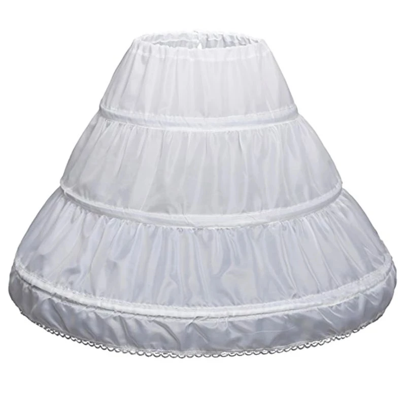 White Children Petticoat A-Line 3 Hoops One Layer Kids Crinoline Lace Trim Flower Girl Dress Underskirt Elastic Waist Half