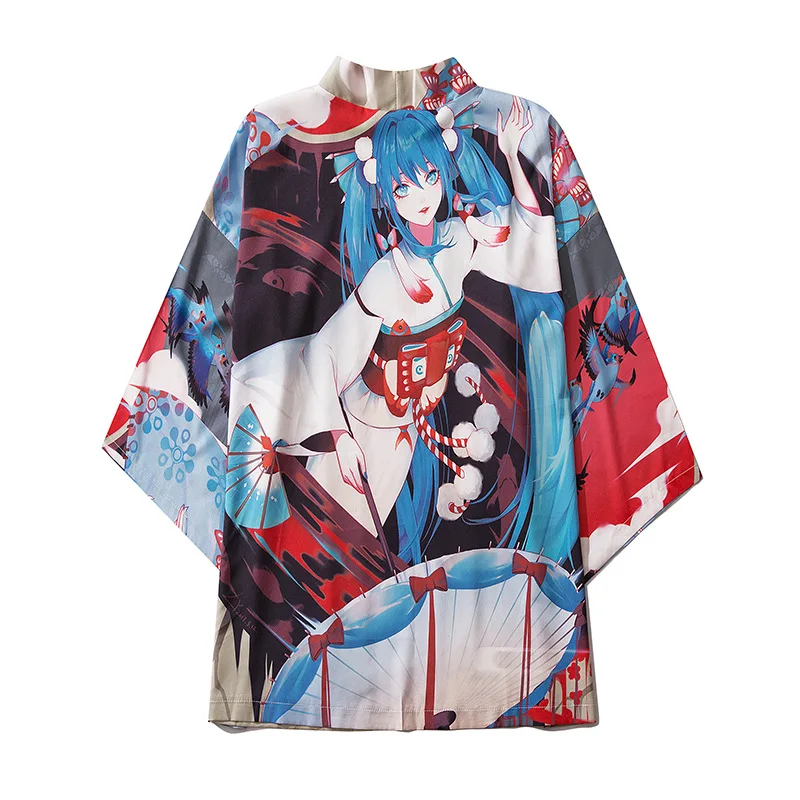 New Japanese Cartoon Anime Girl Picture Printing Kimono Loose Summer Beach Cardigan Women Harajuku Japanese Kimono Style Tops