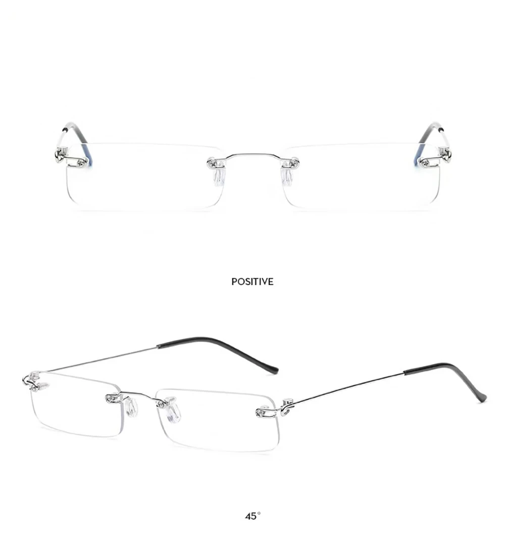 Mode Rimmlose Lesebrille Flexible Legierung Rahmenlose Brillen Mit Fall Retro Quadratischen Rahmen Gläser Für Männer Dioptrien + 3,5 + 4 – Detail 6