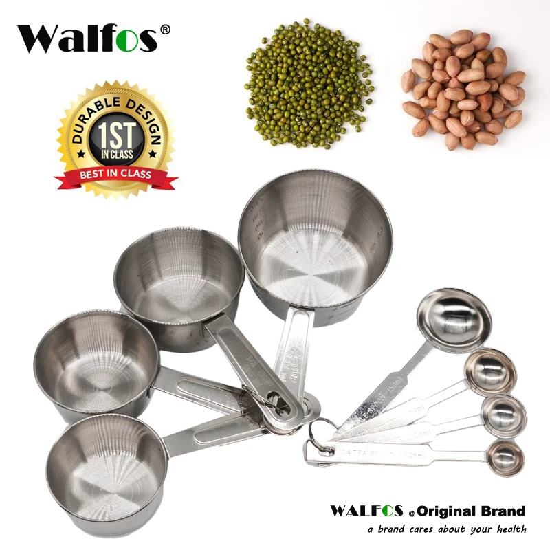 

WALFOS 4Pcs Stainless Steel Measuring Cups and Spoons Set for Baking Coffee Beans Measuring Spoon Food Scoop Kitchen Accessories