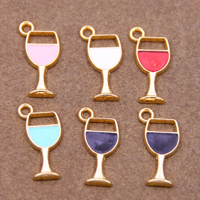 10pcs/lot 19*9mm Enamel Beer Wine Glass Charms DIY for Necklaces Pendants Earrings Cute Party Charms Jewelry Making Accessories