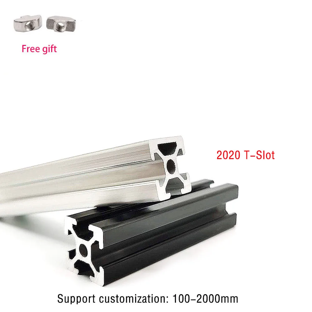 2pcs Black Silver100-1200mm 2020 T-slot Aluminum Extrusions Aluminum Profiles Frame Linear Rail  for CNC Laser Engraving Machine