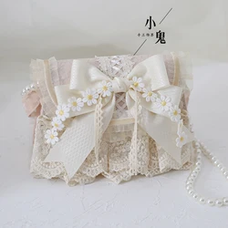 Borsa a tracolla originale Lolita Mori Girl Lolita elegante Daisy borsa a tracolla con catena in pizzo a catena di perle