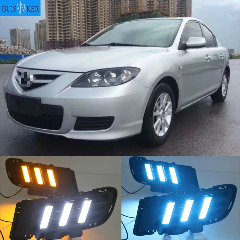 

1Pair DRL For Mazda 3 Axela 2010 2011 2012 Daytime Running Lights fog lamp cover headlight 12V Daylight with Yellow