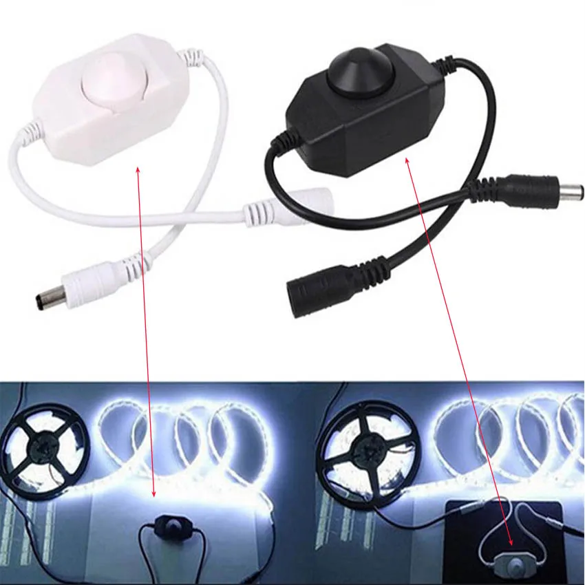 LED Dimmer Switch Brightness Adjust Controller for 3528 5050 5730 5630 Single Color Strip Light DC 12V 24V Black/White