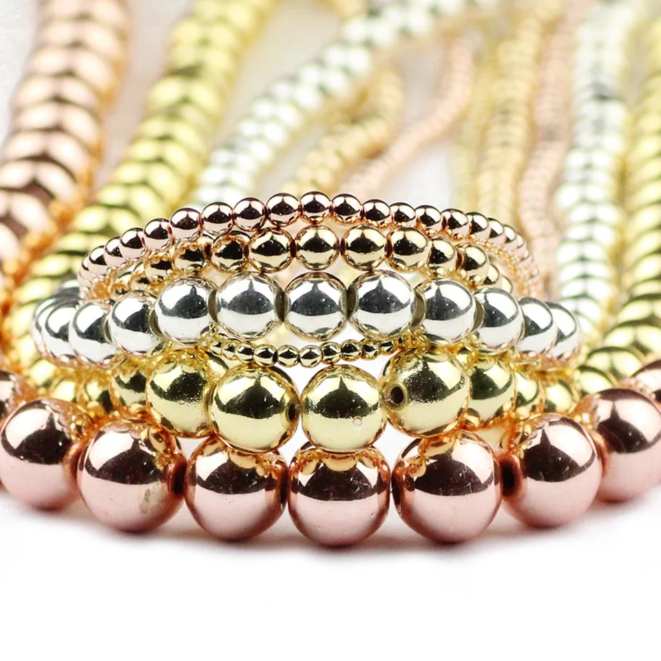 YHBZRET Gold Color Hematite beads Natural Stone Spacer 2/3/4/6/8/10mm Round Loose beads for Jewelry making bracelet&necklace DIY