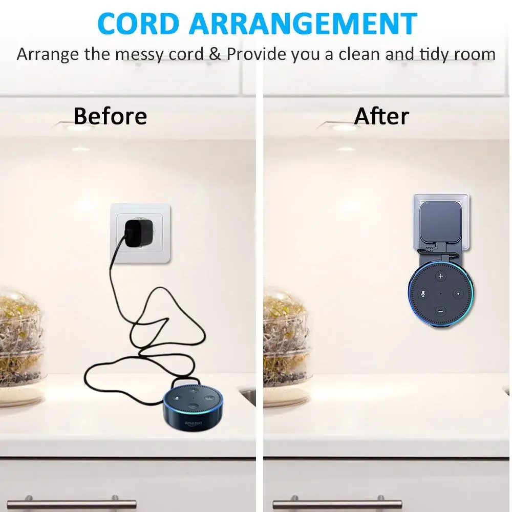 دعامة تثبيت على الحائط لحامل Alexa Echo Dot الجيل الثاني يدعم حامل قابس المملكة المتحدة/الاتحاد الأوروبي مع كابل USB الصغير