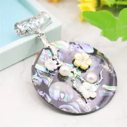 55mm Multicoolor Round Flower Natural Abalone Seashells Sea Shells Pearl Pendant Alloy Women Girls DIY Jewelry Making Design