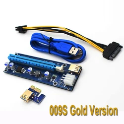 009S PCIE RISER 6PIN 16X for BTC mining with 2 LEDs Express Card Sata Power Cable and 60cm Gold USB 3.0 Quality Cable