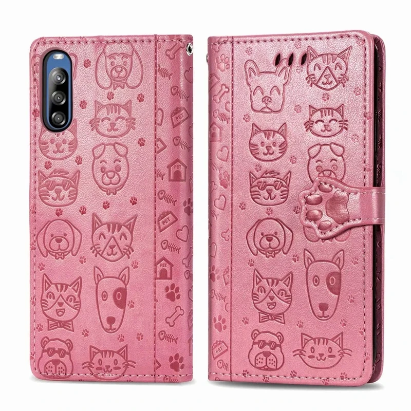 10Pcs Leather Wallet Flip Phone Cover Cartoon Dog and Cat Patten TPU Case for Sony Xperia 10 1 II L4 5 II III