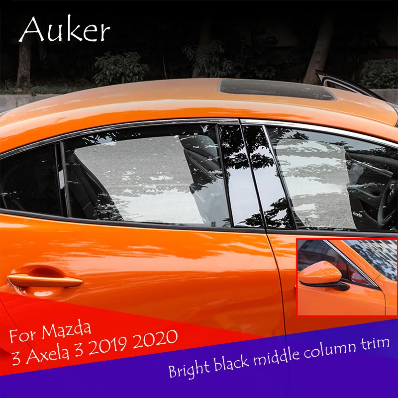 Car styling window center bright black trim strip pillar accessories stainless steel 8Pcs/Set For Mazda 3 Axela  2019 2020