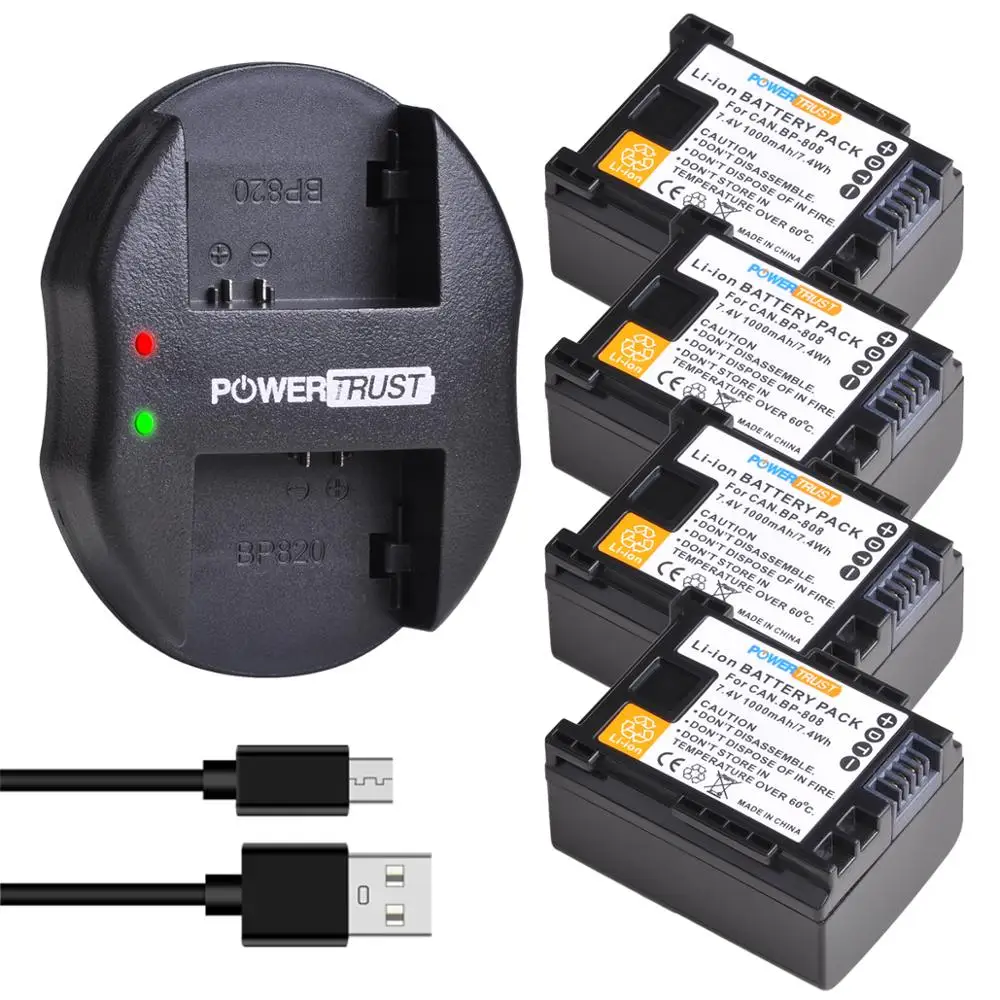 PowerTrust BP-808 Bateria BP 808 Battery+USB Dual Charger for Canon BP-827 BP 827 BP-819 BP-807 BP-809 XA10 HF20 HF10 HF100 HG20