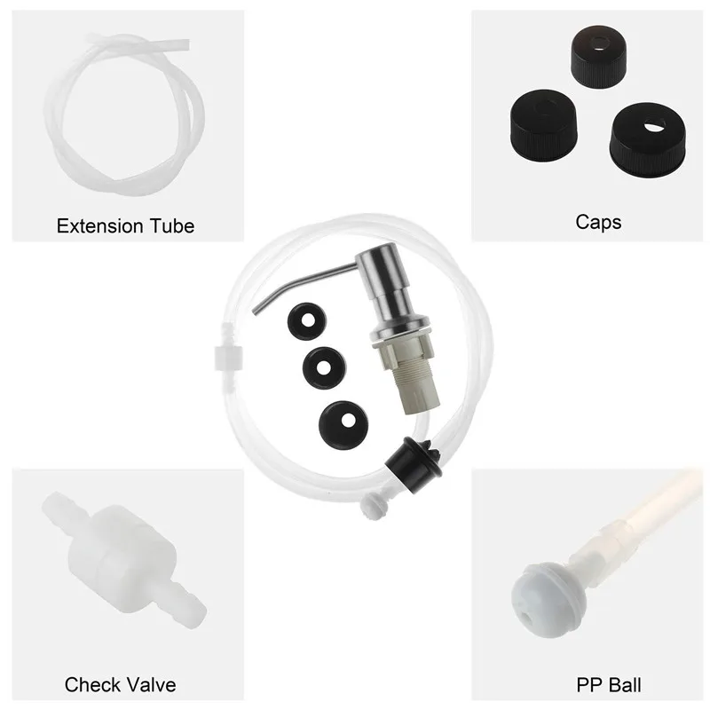White/Silver Kitchen Bathroom Sink Soap Dispenser Pump with Brass Nozzle Press Extraction Liquid Dispenser Extension Tube Kit