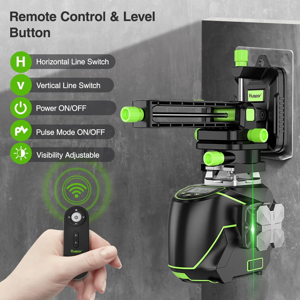 Huepar S03CG Set 3D Cross Line Laser Level Bluetooth & Remote 12 Lines Osram Green Beam Laser With Receiver Tripod Rangefinder