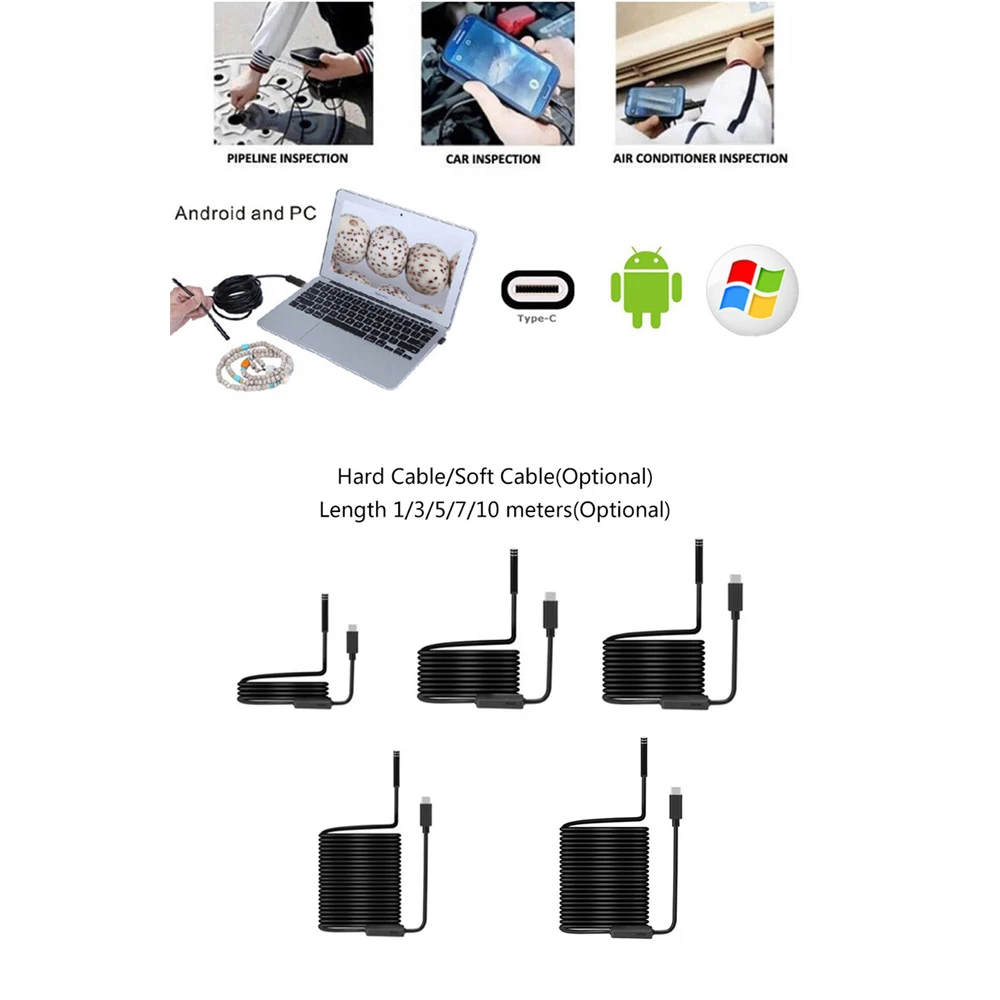 Tip-c Android USB endoskop Kamera 7.0mm Sert Kablo PC Android Telefon Endoskop Boru c Tipi Endoskop Muayene Mini kamera