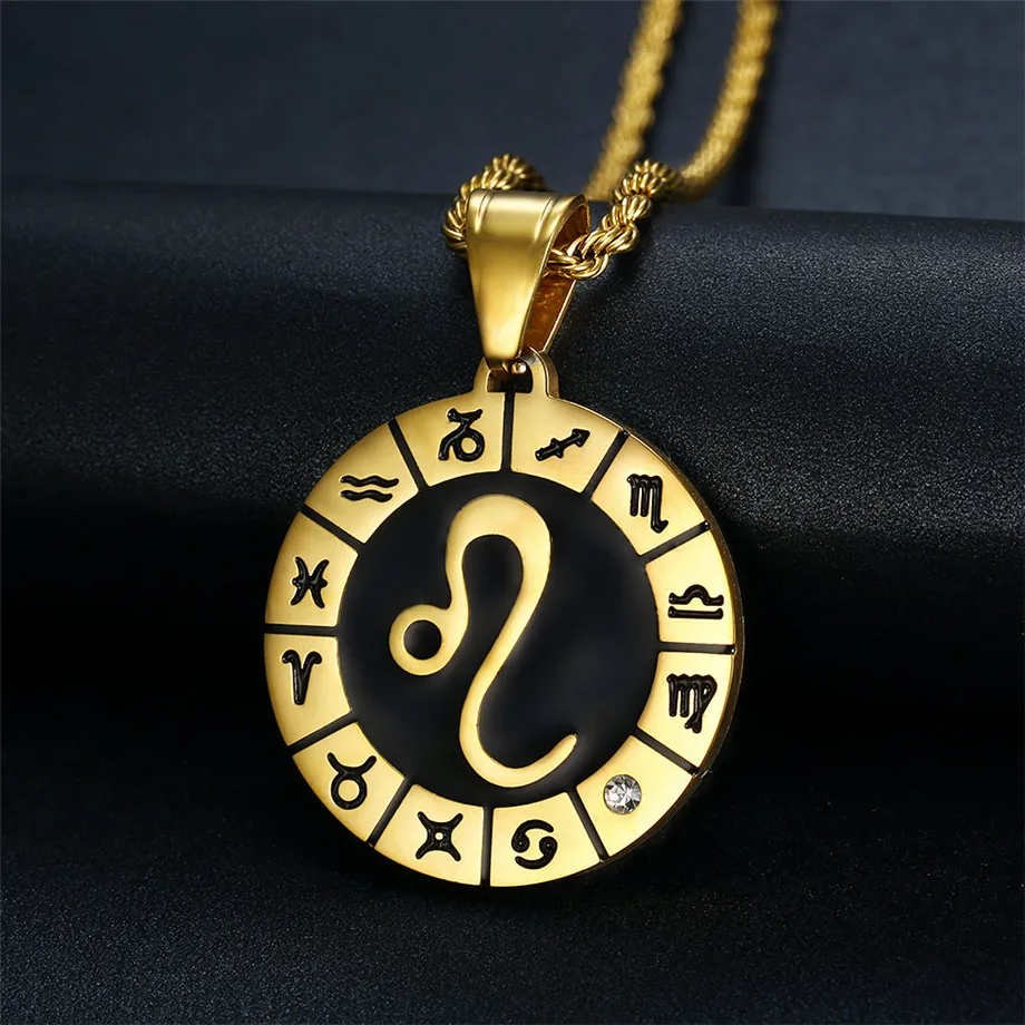 Leo 12 konstelacji naszyjnik prezenty urodzinowe złoty kolor wisiorek amulet ze stali nierdzewnej znak zodiaku biżuteria Collier Dropshipping