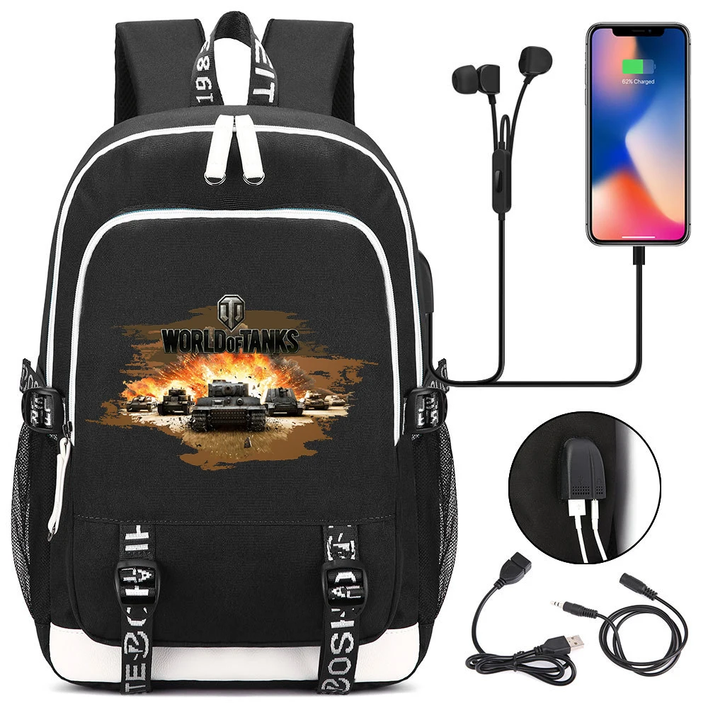 

Game World Of Tanks Backpack Men Women USB Charging Laptop Travel Backpack Boy Girl Teenager School Backpack Casual Mochila