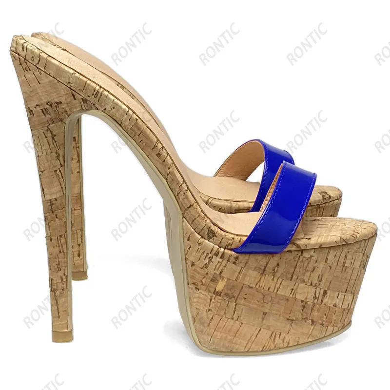 Rontic New Arrival Women Platform Sandals Cork Pattern Stiletto Heels Open Toe Elegant Black Casual Shoes Size 34 45 47 52