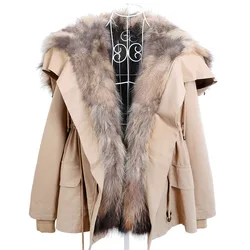 MAOMAOKONG Winter lined coats warm natural raccoon removal lining Women fur coat Women's leather jacket winter clothes parka