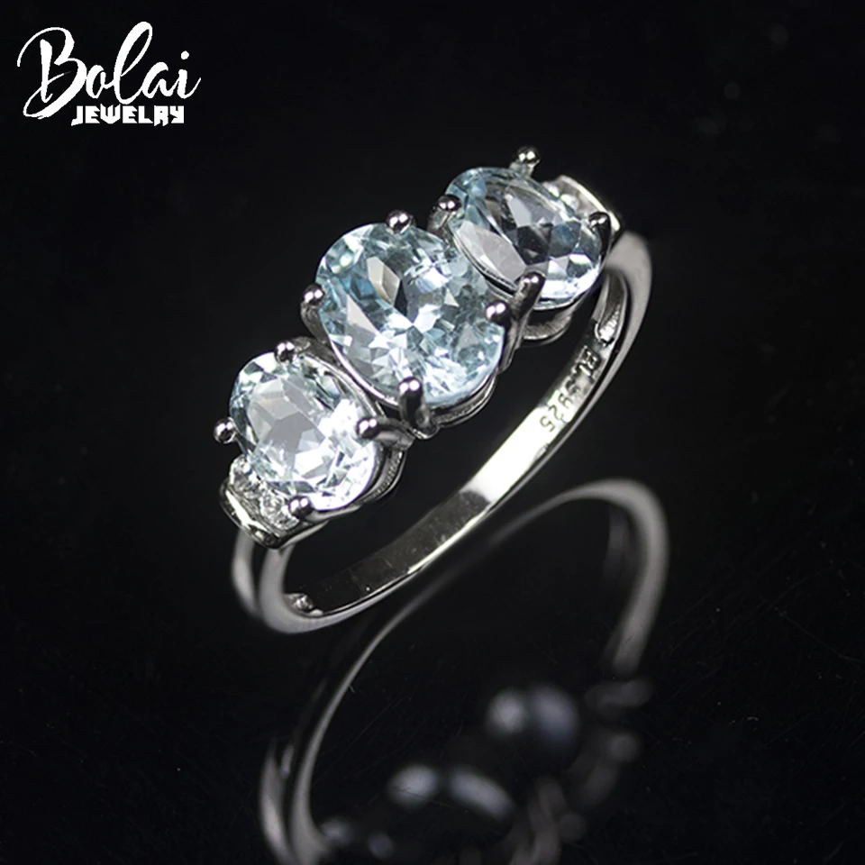 

Bolai Natural Aquamarine Wedding Ring 925 Sterling Silver 8*6mm Real Precious Gemstone Jewelry for Woman Wife Engagement Gift