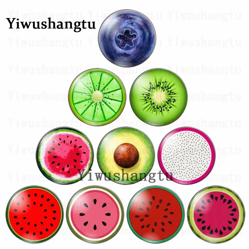 New Delicious fruit watermelon blueberry avocado  12mm/20mm/25mm/30mm Round photo glass cabochon demo flat back Making findings