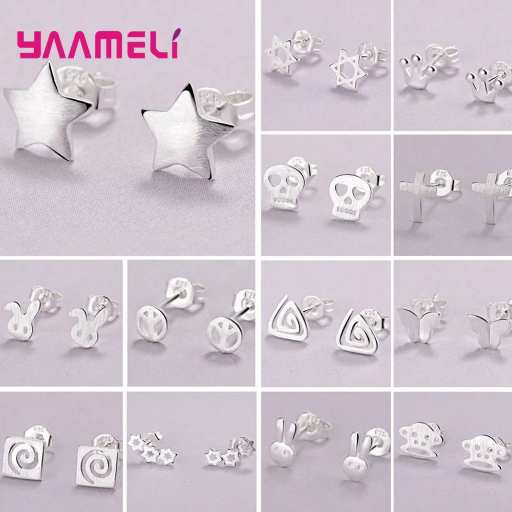 925 Sterling Silver Ear Brincos Pendientes Stud Earrings for Woman Girl Party Accessory Fashion Jewelry Animal Cross Star Design