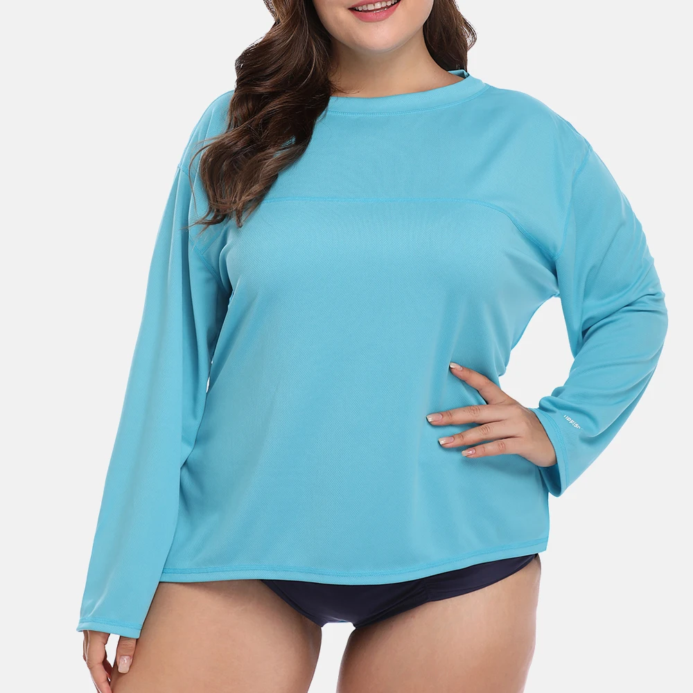 Anfilia Women\'s Plus-Size Long Sleeve Rash Guards Top Swimwear Swimsuit Shirts UPF 50+ UV-Protection Rash Guard Beach Wear