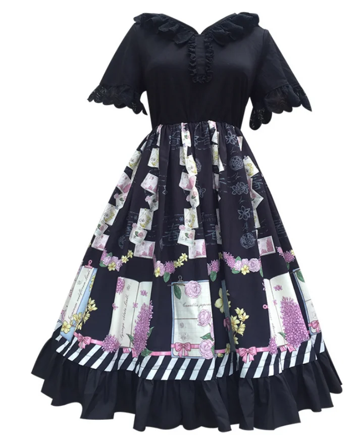 Gothic palace sweet princess lolita strap dress vintage  high waist printing victorian dress kawaii girl gothic lolita cos loli