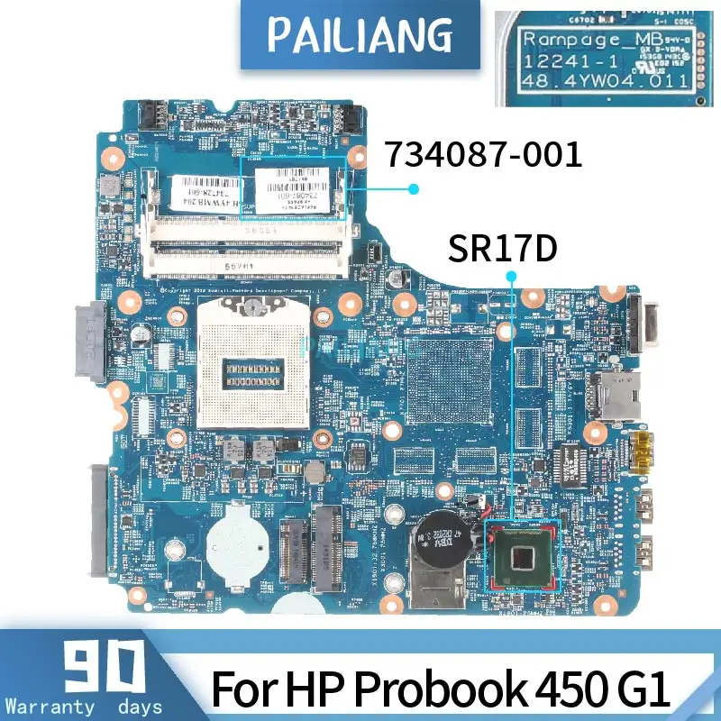 

PAILIANG Laptop motherboard For HP Probook 450 G1 Mainboard 12241-1 734728-001 734087-001 Core SR17D TESTED DDR3