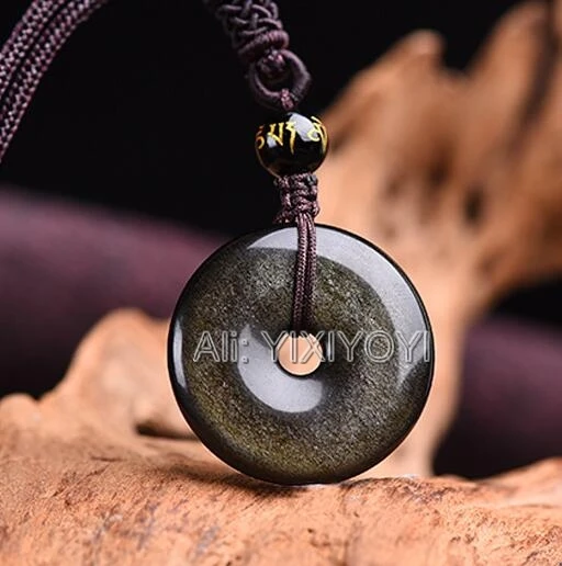 

Drop Ship Chinese Natural Gold Obsidian Carved Round Safety Buckle Lucky Pendant Beads Necklace Fashion Jewelry