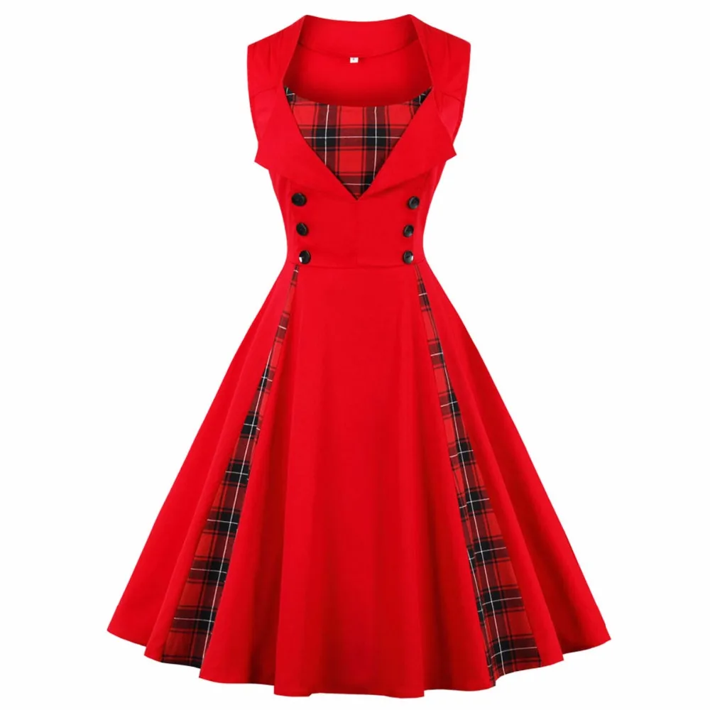 Red Black Plaid Print 50s Vintage Dress Plus Size 5XL Audrey Hepburn Womens Clothing Sleeveless Summer Rockabilly Swing Dresses