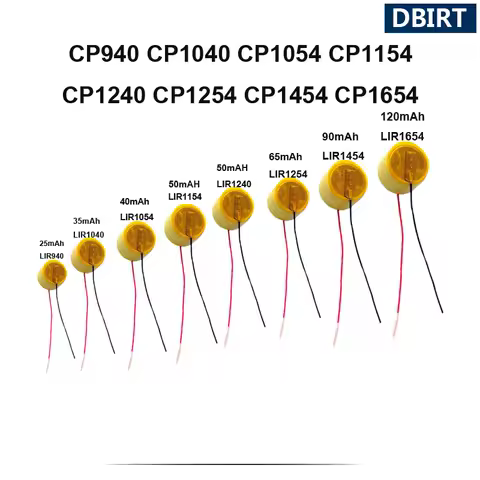 2 Wires CP940 CP1040 CP1054 CP1154 CP1240 CP1254 CP1454 CP1654 Rechargeable Button Battery For TWS Bluetooth Headset