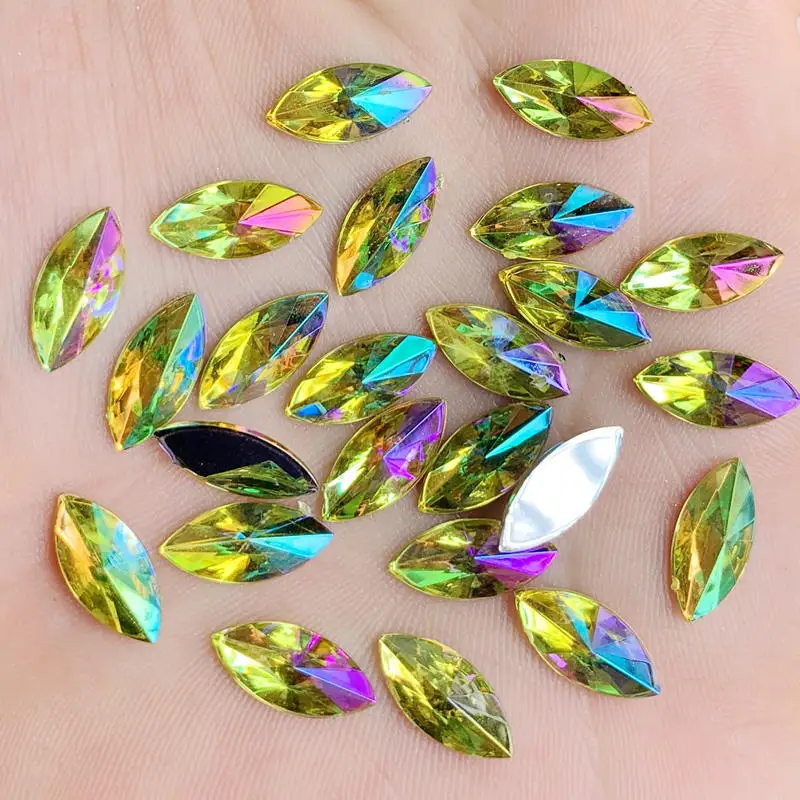 7*14mm Crystal AB Flatback Rhinestones On Crystals Stones Horse Eye Acrylic Strass For DIY Clothes Crafts Non Sewing 150pcs -B79