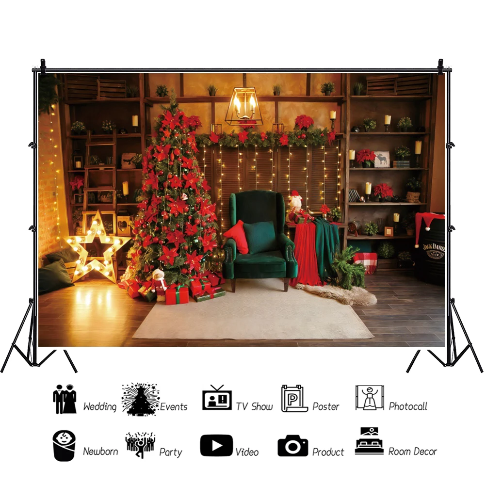 Laeacco Merry Christmas Interior Photographic Backdrops Star Light Sofa Decor Child Family Photocall Poster Photo Backgrounds