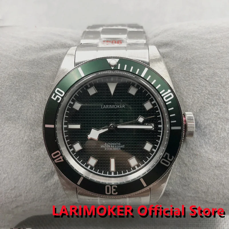 

LARIMOKER New Design Mechanical Watches Male Green Dial Stainless Steel Strap Vaulted Glass With Date 24 Jewelry NH35A Movement