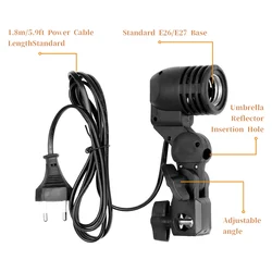 1.8m E27 Cable Cord Light Bulb Stand Photography Light Lamp Holder AC Socket with Umbrella Holder Bulb Mount For Photo Studio
