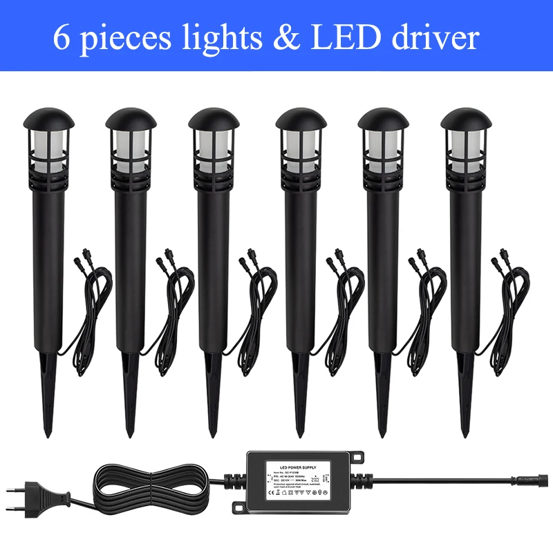Laagspannings 12V 3W buitenverlichtingssysteem, 6-pack IP65 waterdichte tuinpadverlichting, eenvoudige installatie met 2x1m kabels