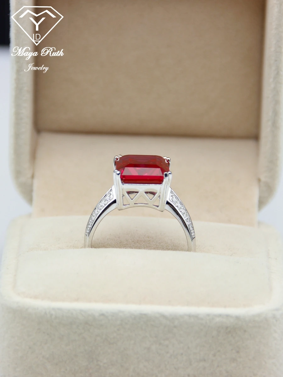 Lab Created Ruby Real Echt 925 Sterling Silver Party Cocktail Ring For Women Imitation Red Gemstones High Quality Luxury Gifts