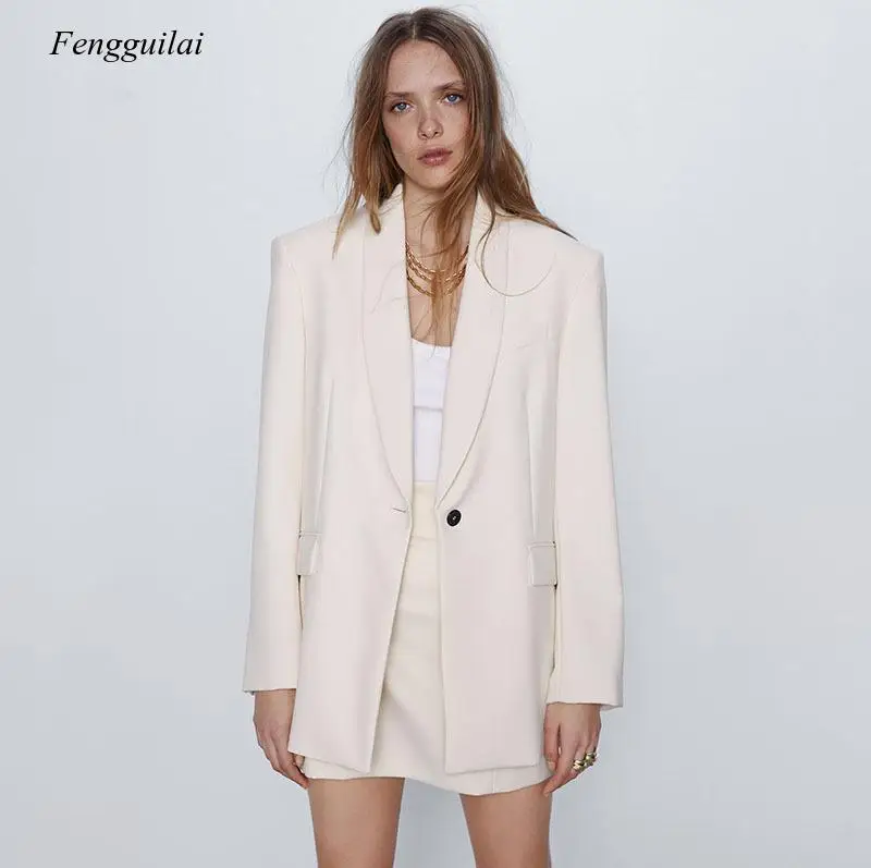 2021 Summer Autumn Women's Wear Oversize Loose Style Casual White Suit for Office Wear Coat