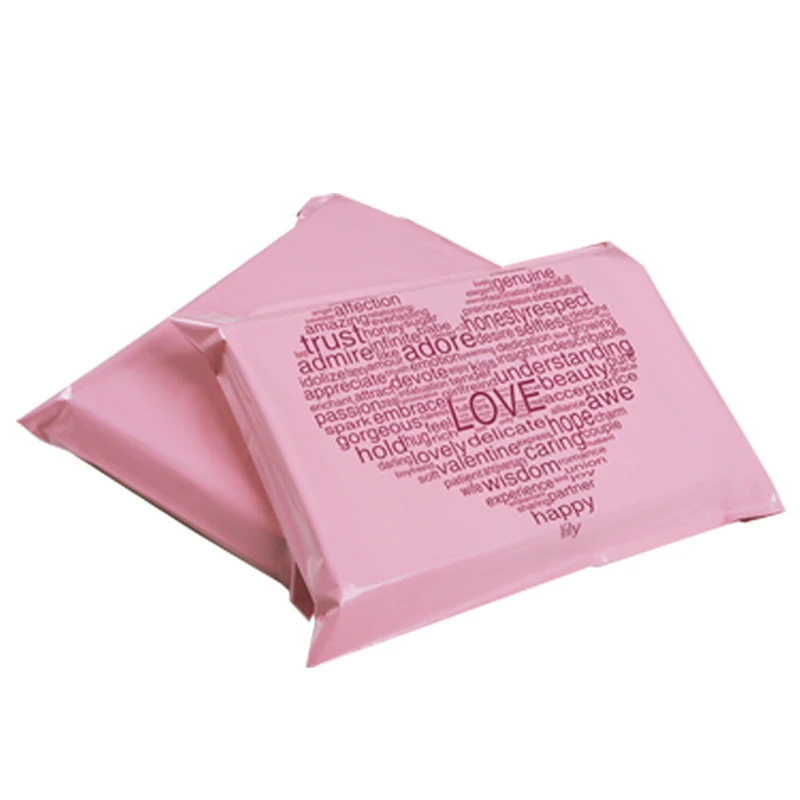 100Pcs 28x42cm Pink Courier Storage Bag LOVE Printed Poly Mailers Express Clothes Package Pouches Self Seal Adhesive Mailbag