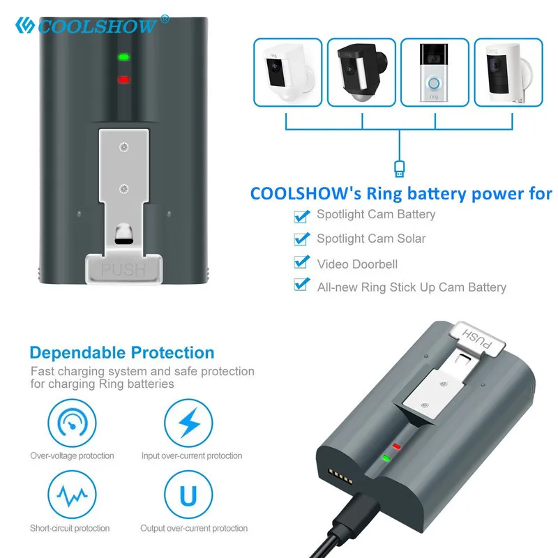 แบตเตอรี่7000Mah สำหรับ Ring Video Doorbell 2,แหวน Stick Up Cam พลังงานแสงอาทิตย์เปลี่ยน V4,วิดีโอ3 Plus แบตเตอรี่