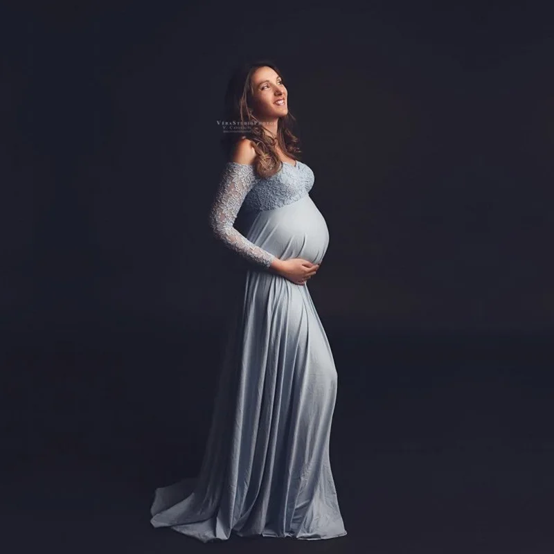 Baby Shower Maternity Photography Props Lace Dress Maxi Dress Elegant Pregnancy Photo Shoot Women Maternity Plus Size Dress